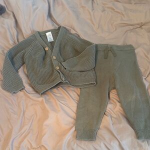 Kids Olive Green Knit Matching Set